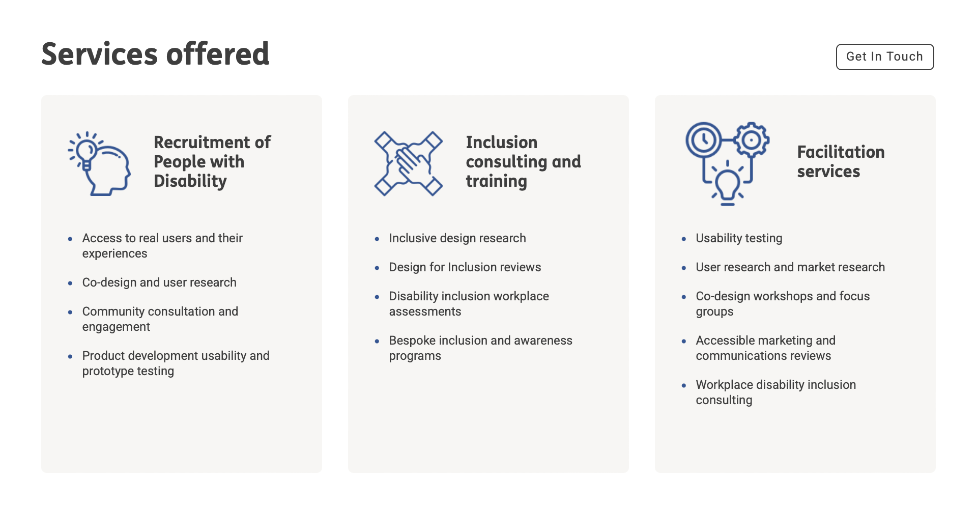 Services offered section of Ability Works Australia website