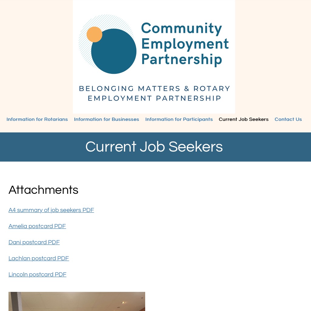 Current Job Seekers page of the Community Employment Partnership website