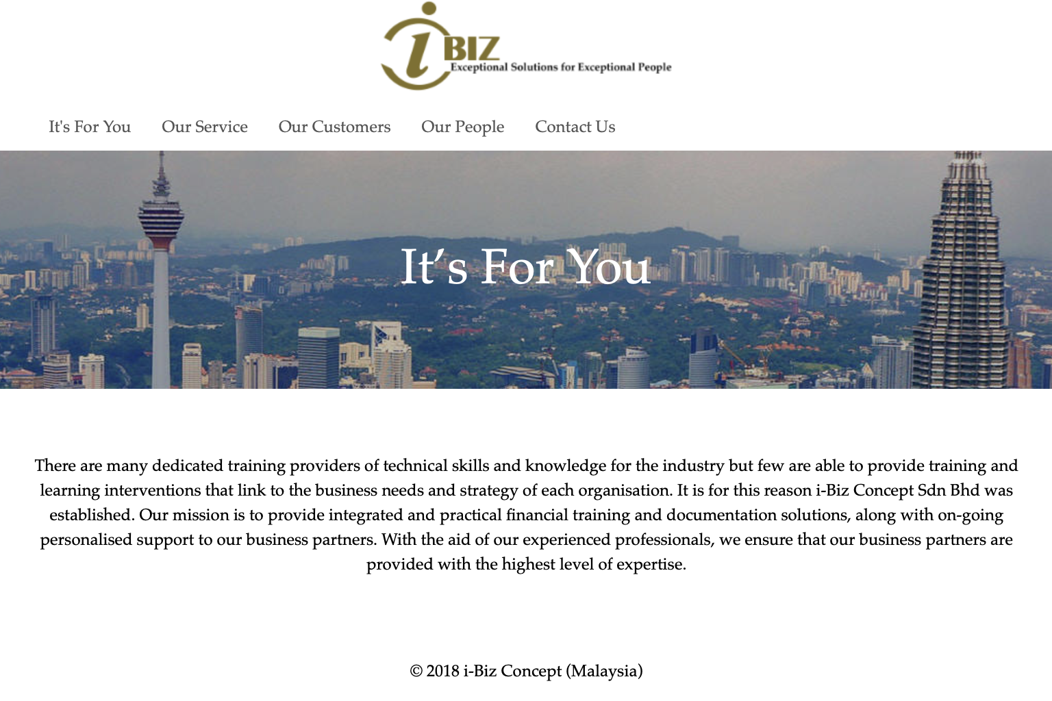 Home page of the I-Biz website